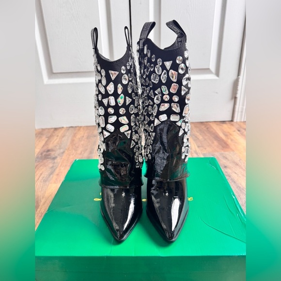 Lauren Lorraine Shoes - Lauren Lorraine Black and Rhinestone Heeled Boots Size 6.5 New In Box